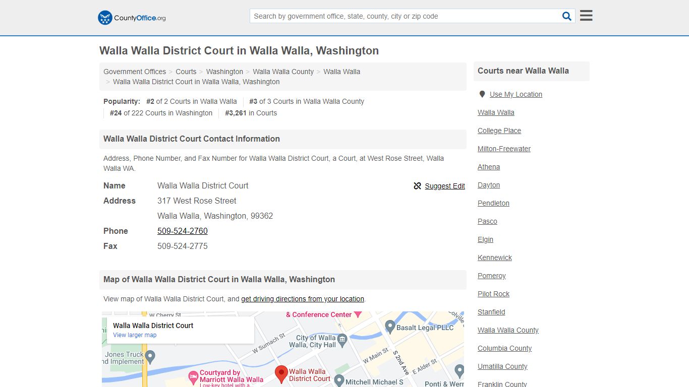 Walla Walla District Court - Walla Walla, WA (Address, Phone, and Fax)